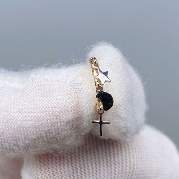 Carla Nancy B. 14k Gold Huggie Hoop earrings with star and cross charm - Picture 4 of 7